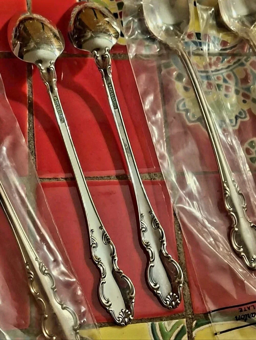 Reed & Barton Silverplate ENGLISH CROWN Iced Teaspoons Set 5 NEW OLD STOCK VNTG